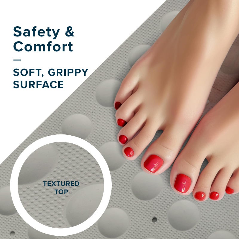 SlipX Solutions Square Natural Rubber Shower Stall Mat, 21â€ x 21â€, Non Slip Safety, Built-in Product Protection, 140 Power Grip Suction Cups, Center Drain Hole, Gray - Image 3